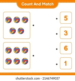 Count and match, count the number of Volleyball and match with the right numbers. Educational children game, printable worksheet, vector illustration