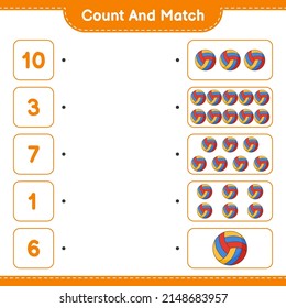 Count and match, count the number of Volleyball and match with the right numbers. Educational children game, printable worksheet, vector illustration