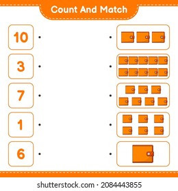Count and match, count the number of Wallet and match with the right numbers. Educational children game, printable worksheet, vector illustration
