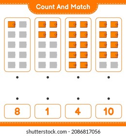 Count and match, count the number of Wallet and match with the right numbers. Educational children game, printable worksheet, vector illustration