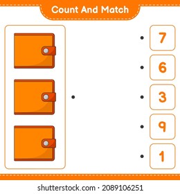 Count and match, count the number of Wallet and match with the right numbers. Educational children game, printable worksheet, vector illustration