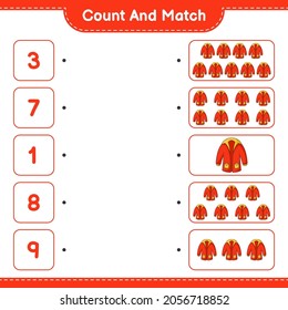 Count and match, count the number of Warm Clothes and match with the right numbers. Educational children game, printable worksheet, vector illustration