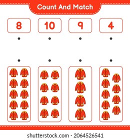 Count and match, count the number of Warm Clothes and match with the right numbers. Educational children game, printable worksheet, vector illustration