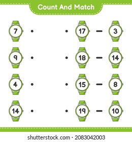 Count and match, count the number of Watches and match with the right numbers. Educational children game, printable worksheet, vector illustration