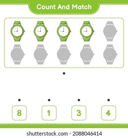 Count and match, count the number of Watches and match with the right numbers. Educational children game, printable worksheet, vector illustration