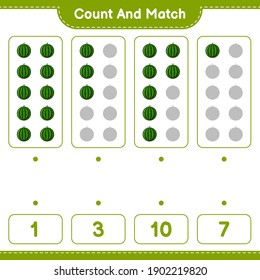 Count and match, count the number of Watermelon and match with right numbers. Educational children game, printable worksheet, vector illustration