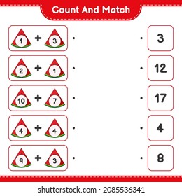 Count and match, count the number of Watermelon and match with the right numbers. Educational children game, printable worksheet, vector illustration