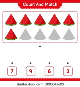 Count and match, count the number of Watermelon and match with the right numbers. Educational children game, printable worksheet, vector illustration