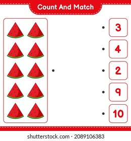 Count and match, count the number of Watermelon and match with the right numbers. Educational children game, printable worksheet, vector illustration