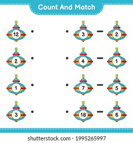 Count and match, count the number of Whirligig Toy and match with the right numbers. Educational children game, printable worksheet, vector illustration