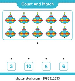 Count and match, count the number of Whirligig Toy and match with the right numbers. Educational children game, printable worksheet, vector illustration