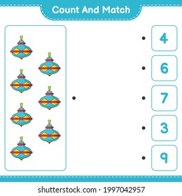Count and match, count the number of Whirligig Toy and match with the right numbers. Educational children game, printable worksheet, vector illustration