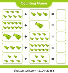 Count and match, count the number of Whistle and match with the right numbers. Educational children game, printable worksheet, vector illustration