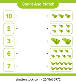 Count and match, count the number of Whistle and match with the right numbers. Educational children game, printable worksheet, vector illustration