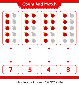Count and match, count the number of Yumberry and match with right numbers. Educational children game, printable worksheet, vector illustration