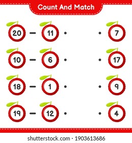 Count and match, count the number of Yumberry and match with right numbers. Educational children game, printable worksheet, vector illustration