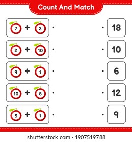 Count and match, count the number of Yumberry and match with right numbers. Educational children game, printable worksheet, vector illustration