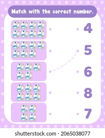 Count and match numbers math worksheet template illustration