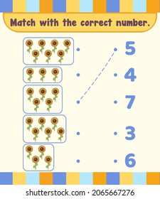 Count and match numbers math worksheet template illustration