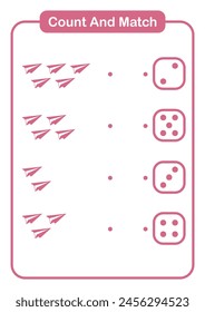 Count and match object paper plane for kids and preschool - Education worksheet