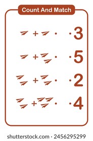 Count and match object paper plane for kids and preschool - Education worksheet