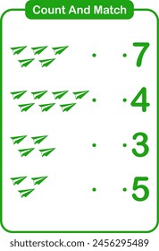 Count and match object paper plane for kids and preschool - Education worksheet