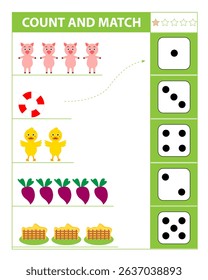 Count and match objects with pig. Numbers 1-5.