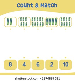 Count and match the popsicle ice cream together worksheet for kids. Educational printable math worksheet. Math game for children. Vector illustration file.