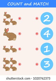 Count and match rabbit cartoon. Math educational game for children