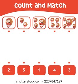 Count and match the Santa lifting he sack full of Christmas presents. Educational printable math worksheet. This worksheet is suitable for educating the early age children on how to count well. 