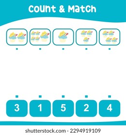 Count and match the sundae ice cream together worksheet for kids. Educational printable math worksheet. Math game for children. Vector illustration file.