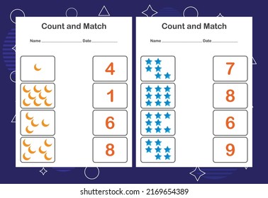 Count and Match worksheet for kids. Count and match with the correct number. Matching education game.