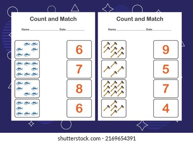 Count and Match worksheet for kids. Count and match with the correct number. Matching education game.