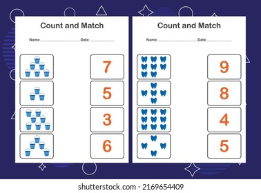 Count and Match worksheet for kids. Count and match with the correct number. Matching education game.