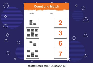 Count and Match worksheet for kids. Count and match with the correct number. Matching education game.
