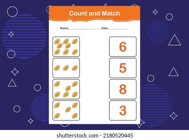 Count and Match worksheet for kids. Count and match with the correct number. Matching education game.