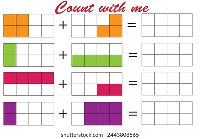 Count with me game for preschool children. Educational a mathematical game. Count in fractions and color the result.