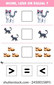 Count more less or equal of cute cat then cut and glue the correct sign pet worksheet