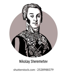 Conde Nikolay Sheremetev - um representante de uma família aristocrática, patrono das artes, filantropo; músico. As pessoas mais ricas do Império Russo. Ilustração vetorial desenhada à mão