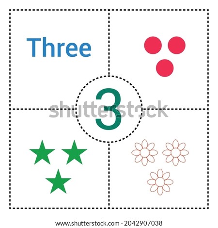 count number three flashcard for kids