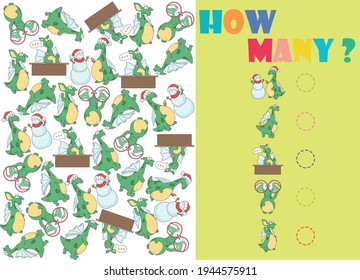 Count the objects on the picture. Cartoon illustration