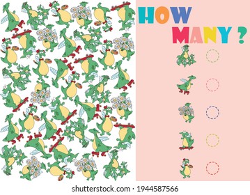 Count the objects on the picture. Cartoon illustration