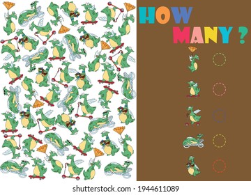 Count the objects on the picture. Cartoon illustration