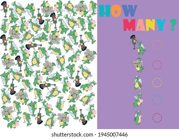 Count the objects on the picture. Cartoon illustration