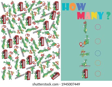 Count the objects on the picture. Cartoon illustration