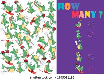 Count the objects on the picture. Cartoon illustration