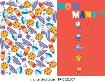 Count the objects on the picture. Cartoon illustration