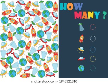 Count the objects on the picture. Cartoon illustration