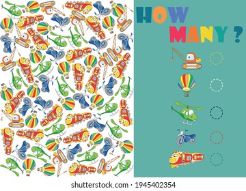Count the objects on the picture. Cartoon illustration