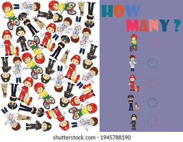 Count the objects on the picture. Cartoon illustration
